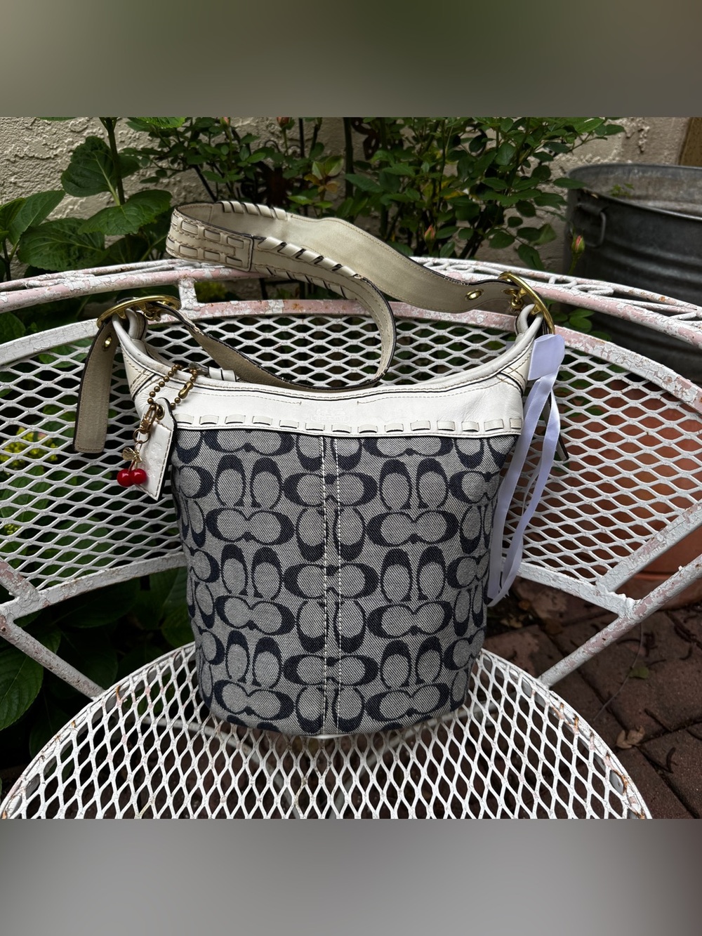 Coach Denim Monogramed Bucket Bag